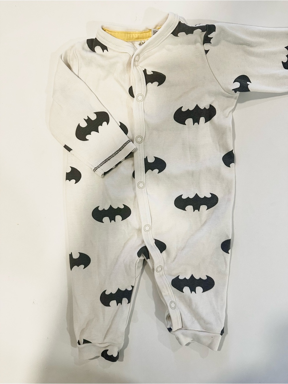 H&M White Footie with Black Bat Motif